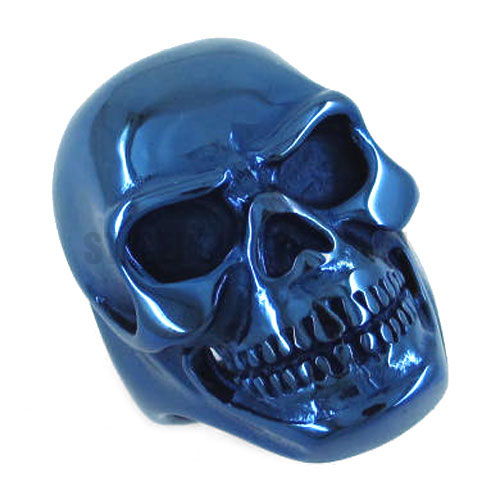 Stainless Steel Jewelry Ring Blue Heavy Gothic Skull Biker Ring SWR0124B - Click Image to Close